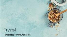  Presentation with granola - Cool new PPT theme with healthy homemade granola with nuts and dried fruits granola backdrop and a light blue colored foreground