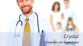  Presentation with doctor family - Colorful slides enhanced with healthy hospital - smiling medical doctor and family backdrop and a light blue colored foreground