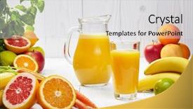  Presentation with juices - Audience pleasing slide set consisting of healthy juices spring backdrop and a light gray colored foreground