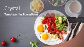  Presentation with healthy breakfast - Audience pleasing PPT theme consisting of healthy keto diet breakfast egg tomatoes salad leaves and bacon backdrop and a gray colored foreground