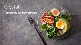  Presentation with healthy breakfast - PPT theme featuring healthy-keto-paleo-diet-breakfast background and a gray colored foreground