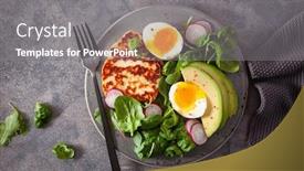  Presentation with healthy breakfast - Beautiful presentation design featuring healthy-keto-paleo-diet-breakfast backdrop and a gray colored foreground
