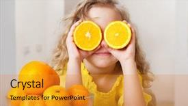  Presentation with kids fruit - Cool new slide deck with healthy kids - child with oranges happy little backdrop and a gold colored foreground