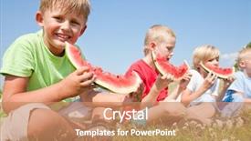  Presentation with blue and red - Cool new presentation with healthy kids - children eating red watermelon backdrop and a coral colored foreground
