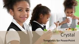  Presentation with african american girls - Beautiful presentation theme featuring healthy kids - cute african-american girls in dinning backdrop and a coral colored foreground