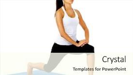  Presentation with latino - Presentation with healthy latino woman stands on a yoga mat and stretches her hamstring muscles before a workout isolates on white background and a cream colored foreground