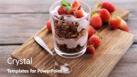  Presentation with muesli - Colorful theme enhanced with healthy layered dessert with muesli and berries on table backdrop and a tawny brown colored foreground