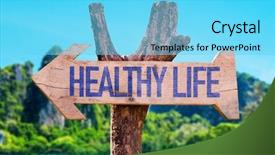  Presentation with balanced life health - PPT theme having healthy life arrow with beach background and a light blue colored foreground