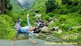  Presentation with waterfall woman - Presentation theme enhanced with healthy-life-exercise-concept-woman background and a tawny brown colored foreground
