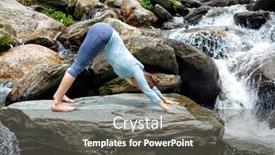  Presentation with waterfall woman - Audience pleasing slide deck consisting of healthy life exercise concept - young sporty fit woman doing yoga asana adho mukha svanasana - downward facing dog - at tropical waterfall backdrop and a dark gray colored foreground