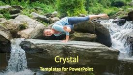  Presentation with waterfall woman - Beautiful PPT theme featuring healthy life exercise concept - young sporty fit woman doing yoga asana eka pada koundinyasana 1 at tropical waterfall backdrop and a tawny brown colored foreground
