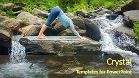 Presentation with waterfall woman - Amazing theme having asana adho mukha svanasana - downward backdrop and a tawny brown colored foreground