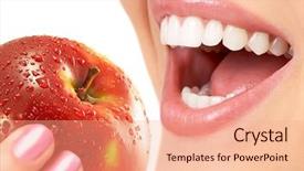  Presentation with beautiful young woman getting face - Cool new presentation theme with healthy life style - beautiful young woman eating backdrop and a coral colored foreground