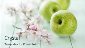  Presentation with healthy life style - Theme featuring healthy life style - fresh green apples with water background and a sky blue colored foreground