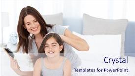  Presentation with healthy life style - Colorful PPT layouts enhanced with healthy life style - woman brushing her daughter hair backdrop and a sky blue colored foreground