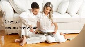  Presentation with love - Audience pleasing theme consisting of healthy life style - young love couple reading magazine backdrop and a soft green colored foreground