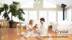  Presentation with love - Amazing presentation theme having healthy life style - young love couple smiling backdrop and a coral colored foreground