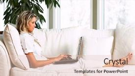  Presentation with apartment development - Beautiful theme featuring healthy life style - young woman with laptop backdrop and a lemonade colored foreground