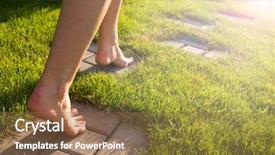  Presentation with sad woman walking - PPT theme enhanced with healthy life style ppth - woman walks along the path background and a tawny brown colored foreground
