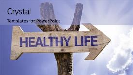  Presentation with balanced life health - Cool new presentation theme with healthy life wooden sign backdrop and a light blue colored foreground