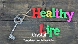  Presentation with healthy - Amazing PPT theme having healthy life word on wooden backdrop and a gray colored foreground
