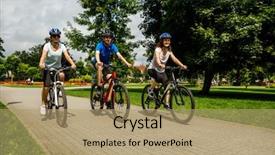  Presentation with healthy people - Amazing presentation theme having healthy lifestyle - people riding bicycles backdrop and a  colored foreground