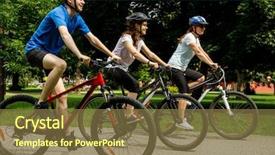  Presentation with healthy people - Presentation design with healthy lifestyle - people riding bicycles background and a tawny brown colored foreground