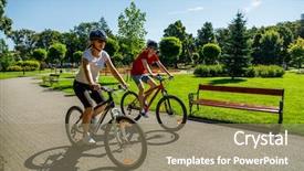  Presentation with black people healing - PPT theme consisting of healthy lifestyle - people riding bicycles background and a  colored foreground