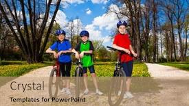  Presentation with biking - PPT theme featuring healthy lifestyle - family biking background and a coral colored foreground