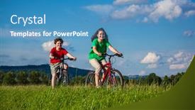  Presentation with healthy lifestyle - Beautiful presentation theme featuring healthy-lifestyle-girl-and-boy backdrop and a teal colored foreground