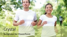  Presentation with female sport - Slide set with buddies - fitness healthy lifestyle happy couple background and a yellow colored foreground