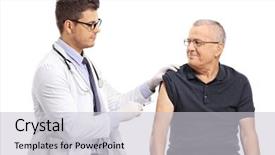  Presentation with elderly - Amazing PPT theme having healthy lifestyle immunity - doctor giving a shot backdrop and a light gray colored foreground