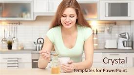  Presentation with immunity - Amazing theme having healthy lifestyle immunity - positive young woman putting honey backdrop and a  colored foreground