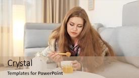  Presentation with honey - Audience pleasing presentation theme consisting of healthy lifestyle immunity - sick woman putting some honey backdrop and a coral colored foreground