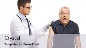  Presentation with giving - Colorful PPT layouts enhanced with healthy lifestyle immunity - young doctor giving a shot backdrop and a light gray colored foreground