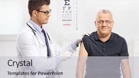  Presentation with healthy office - PPT theme consisting of healthy lifestyle immunity - young doctor giving a shot background and a light gray colored foreground