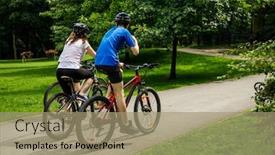  Presentation with healthy people - Slide deck consisting of healthy-lifestyle-people-riding-bicycles background and a coral colored foreground