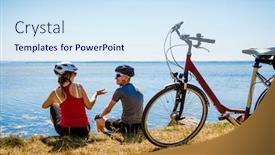  Presentation with bicycles - PPT theme consisting of healthy-lifestyle-people-riding-bicycles background and a sky blue colored foreground