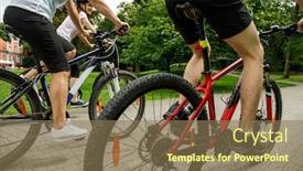  Presentation with bicycles - Audience pleasing presentation design consisting of woman biker bike transport - healthy lifestyle - people riding backdrop and a coral colored foreground