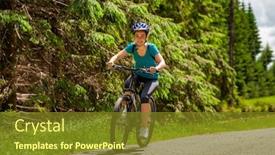  Presentation with biking - PPT theme featuring healthy-lifestyle-teenage-girl-biking background and a tawny brown colored foreground