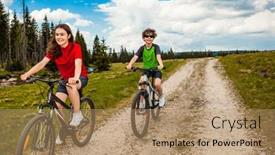  Presentation with bicycles - Beautiful presentation theme featuring healthy-lifestyle-teenage-girl backdrop and a coral colored foreground