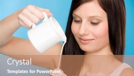  Presentation with cereal - Colorful slide deck enhanced with healthy-lifestyle-young-woman-pour backdrop and a coral colored foreground