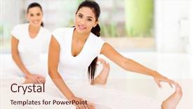  Presentation with stretching - Amazing PPT layouts having healthy living - beautiful young women doing stretching backdrop and a lemonade colored foreground