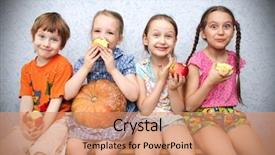  Presentation with eat - Presentation having healthy living - group of preschool children background and a coral colored foreground