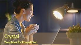  Presentation with working - Slide set featuring healthy living - happy casual beautiful woman working background and a violet colored foreground