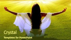  Presentation with meditation green - Slides with healthy living - meditation on a green field background and a tawny brown colored foreground