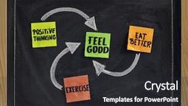  Presentation with sticky notes - Cool new PPT theme with healthy living - positive thinking exercise eat better backdrop and a dark gray colored foreground