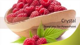  Presentation with bowl - Slide set featuring healthy living - raspberries in wooden bowl isolated background and a coral colored foreground