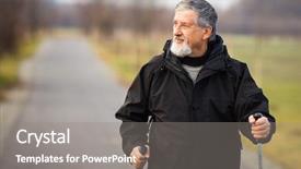  Presentation with walking nordic - Theme enhanced with rock formations at overcast sky in goreme national park in cappadocia turkey background and a gray colored foreground