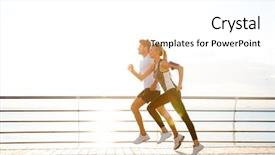  Presentation with healthy living - PPT theme consisting of healthy living - young couple running over wooden background and a white colored foreground